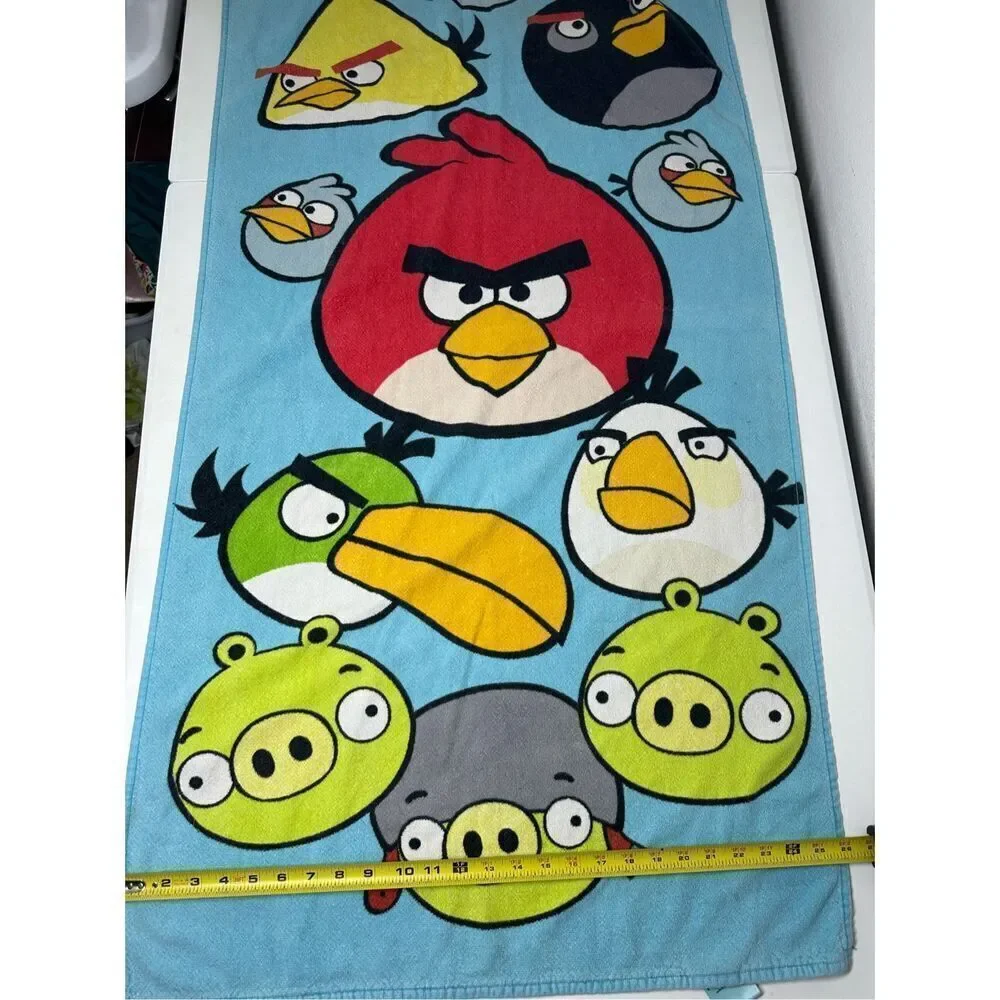 Rare Angry Birds Beach Buth Pigs Cotton Towel 51” X 26” Blue Yellow Green